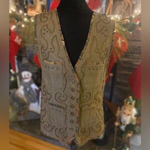 Vintage Howard Wolf Embroidered Olive Vest Artsy Whimsical Size 12